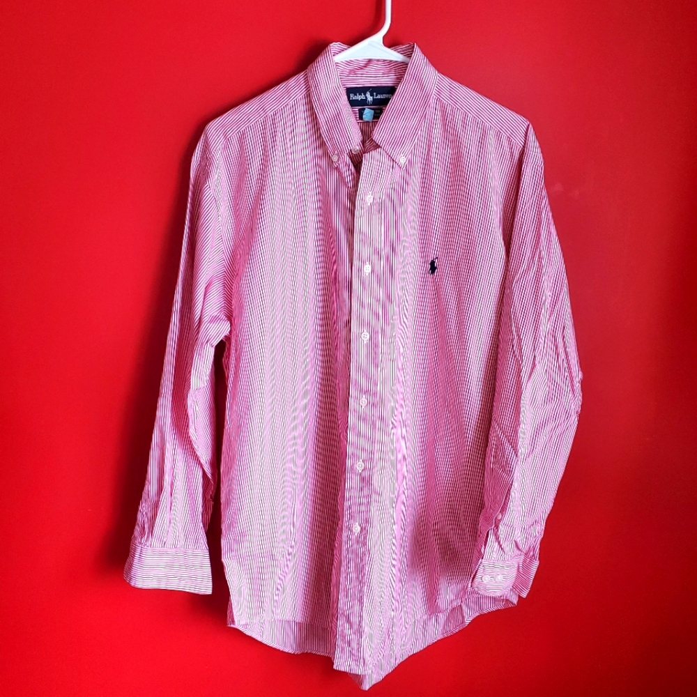 Ralph Lauren long sleeves button down shirt pink color with white stripes